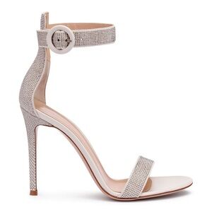 GIANVITO ROSSI off-white Lennox 105 silver studded sandals high heel 36